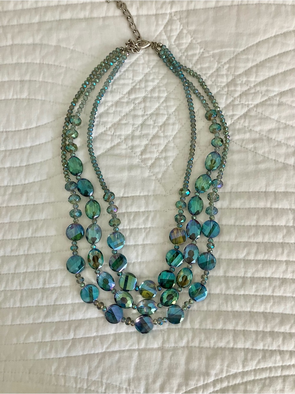Anthropologie Iridescent Teal Multi-Strand Bead Necklace